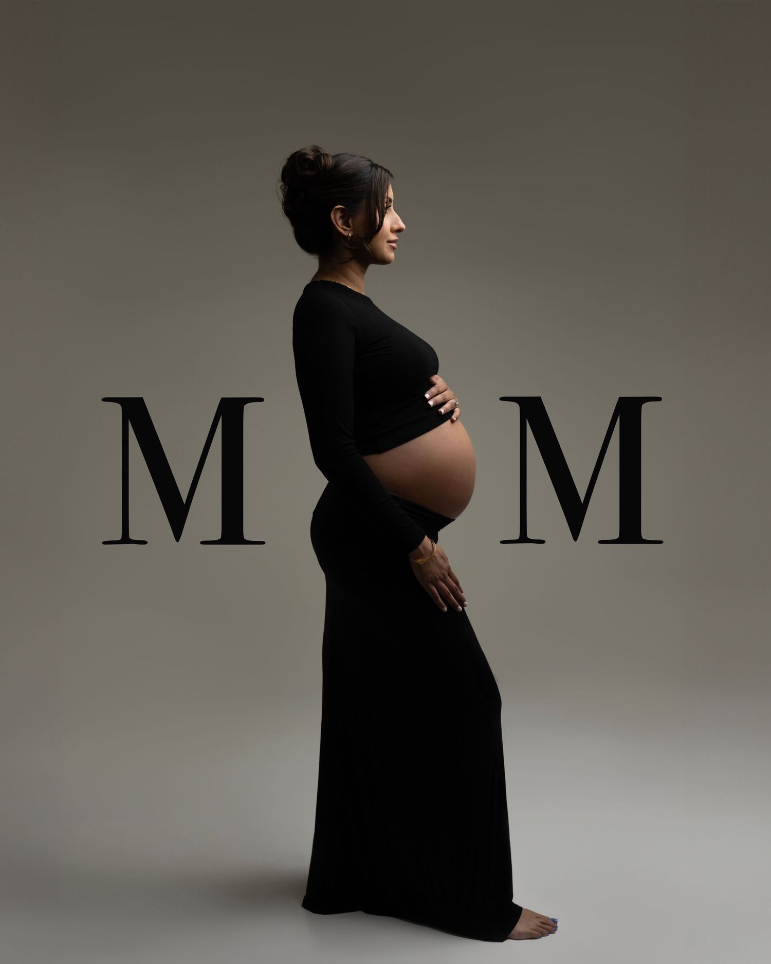 Gorgeous Rumneet awaits her new baby's arrival. Cloverdale. Surrey. Maternity Photography bump photos. Sleek black dress with cutout.
