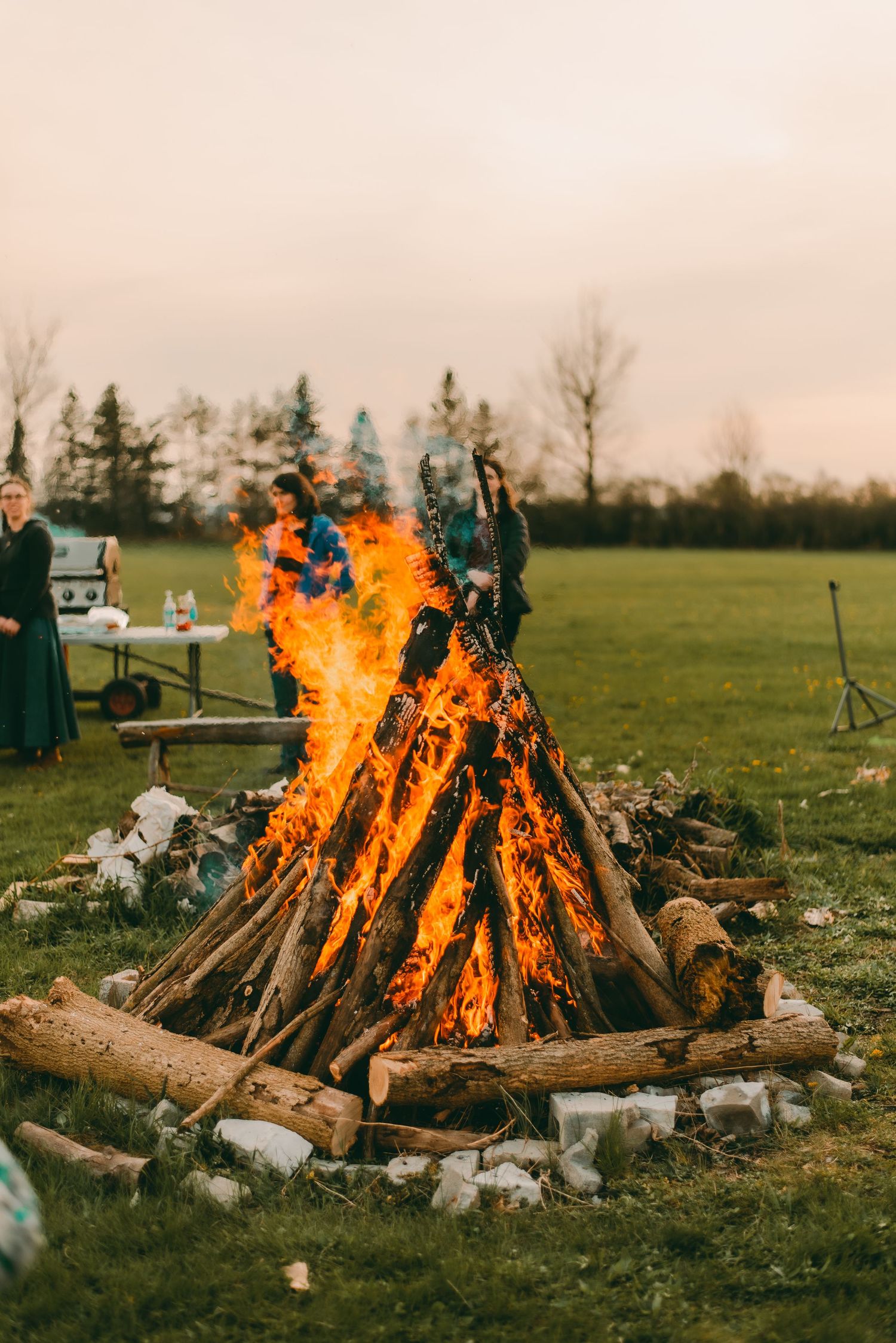 Friday night bonfire and BBQ wedding reception
