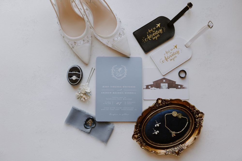 Wedding details at Ever After Farms Stockyard Barn captured by Lindsay McDow Photography. Top Knot Artistry, DJ Last Call