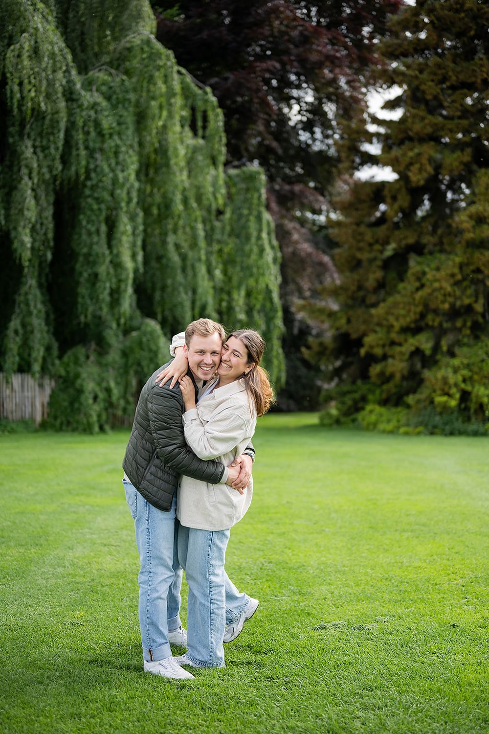 Modern young couple's simple engagement photo session in the city of Zurich, stylish and full of joy