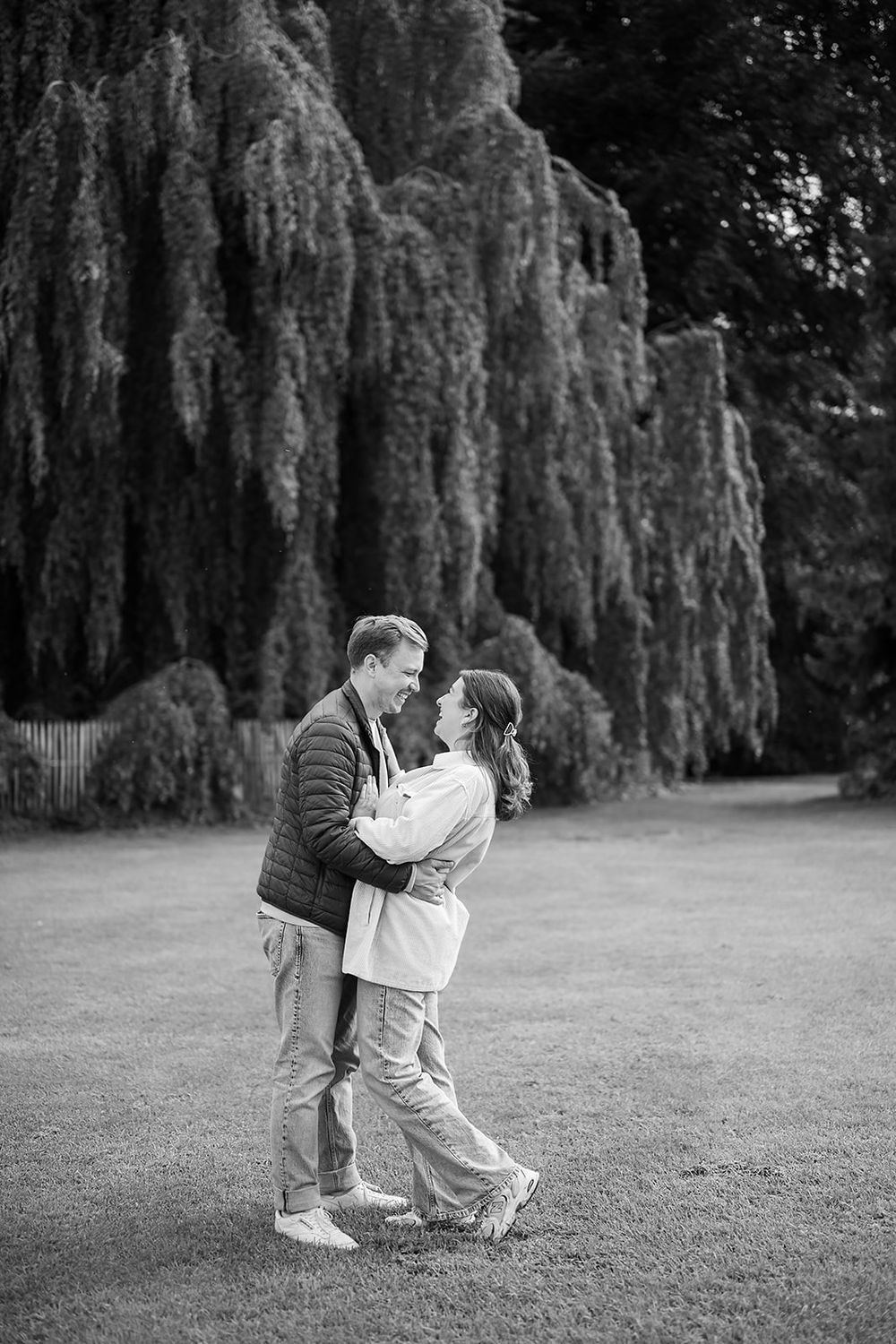 Modern young couple's simple engagement photo session in the city of Zurich, stylish and full of joy