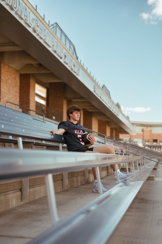 A blended series of stadium bleacher perspectives with converging lines of empty benches on a sunny day.