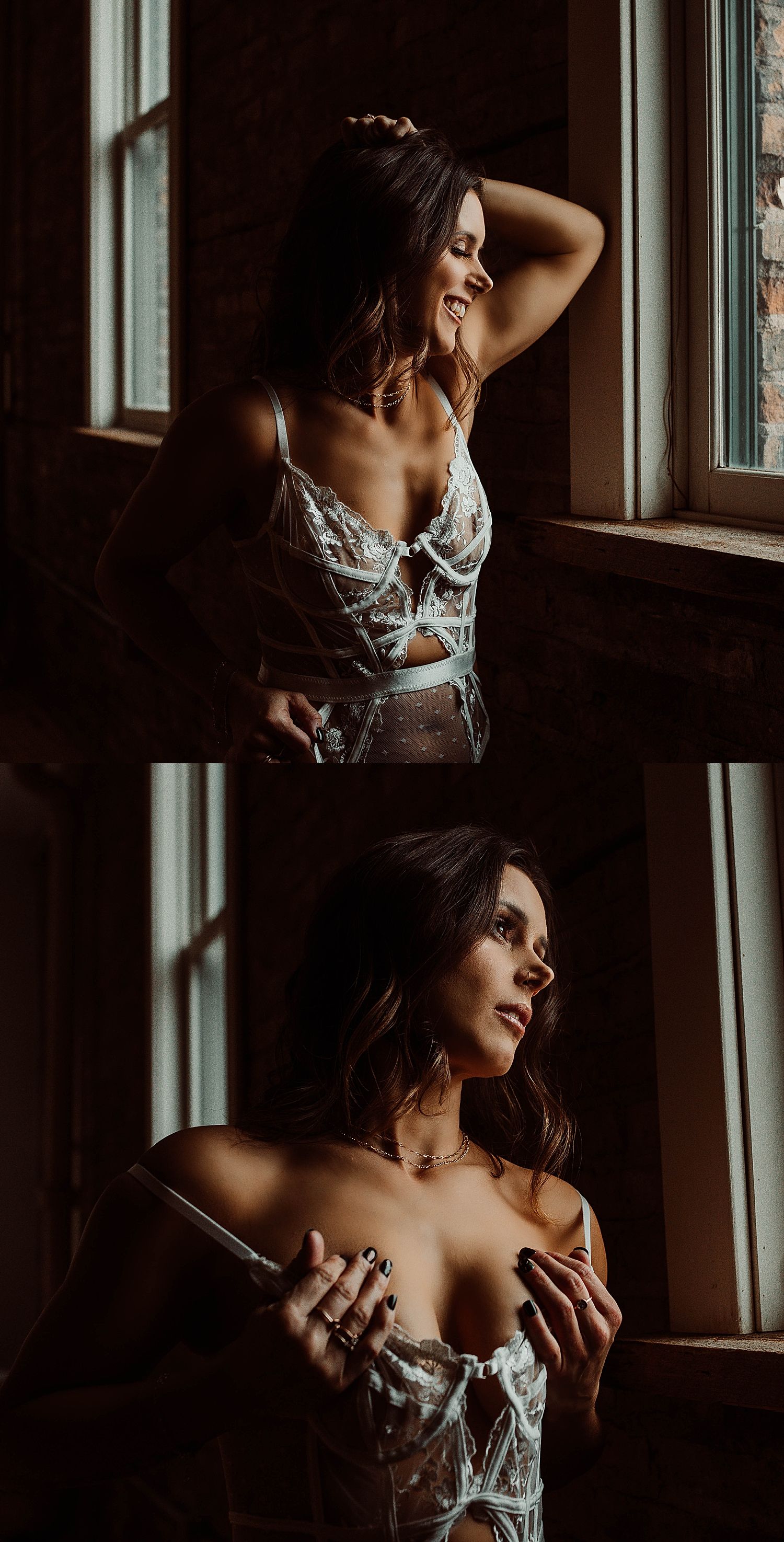 woman in floral lingerie for her bridal + anniversary session