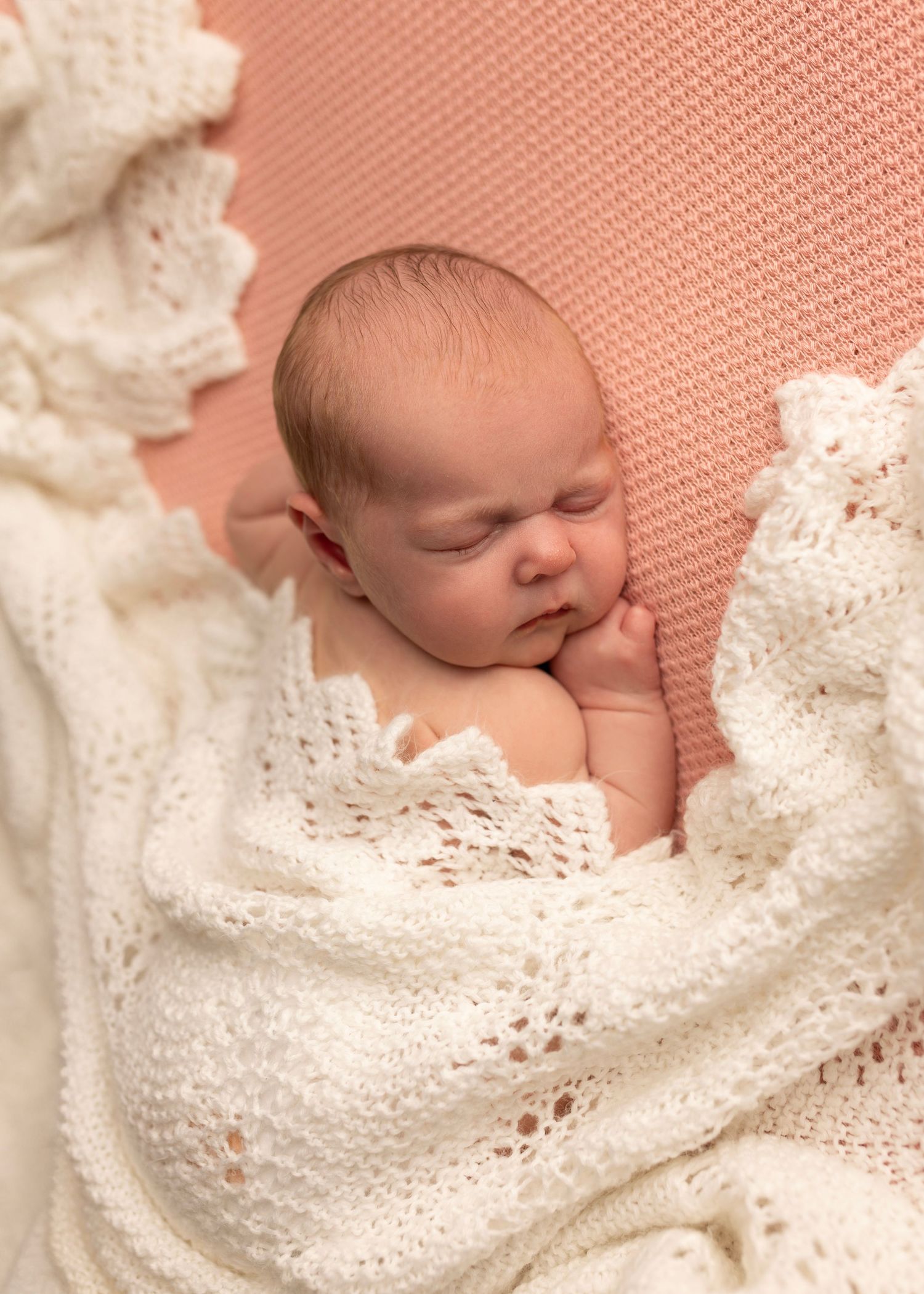 Kathleen sleeps wrapped in a vintage baby blanket that belonged her her dad. It's a special handmaid blanket. Elizabeth Lang Photography.