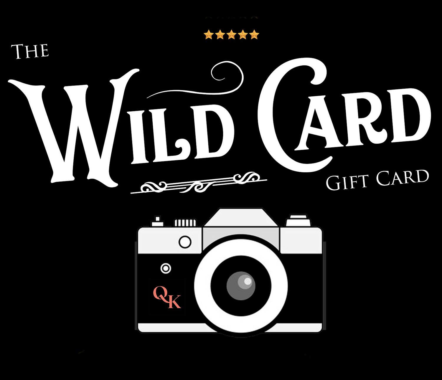 Black and white logo design of Wild Card gift card with classic camera icon.