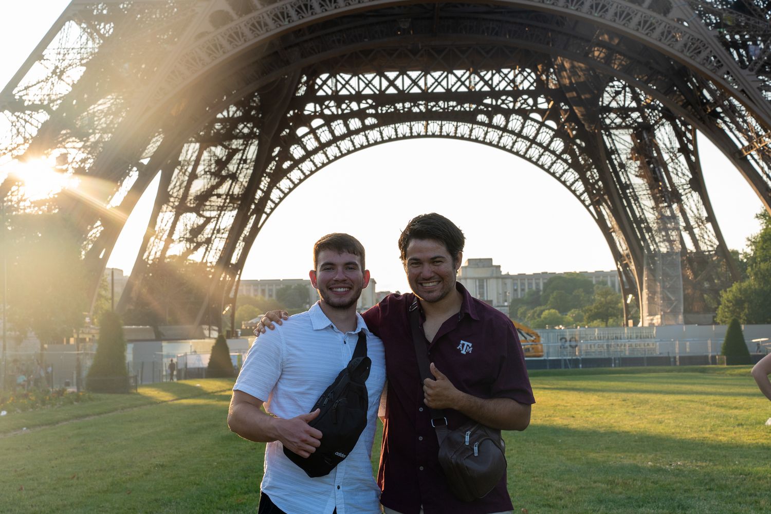 Me and a friend posing in front of the Eiffel Tower, capturing a memorable moment in Paris.