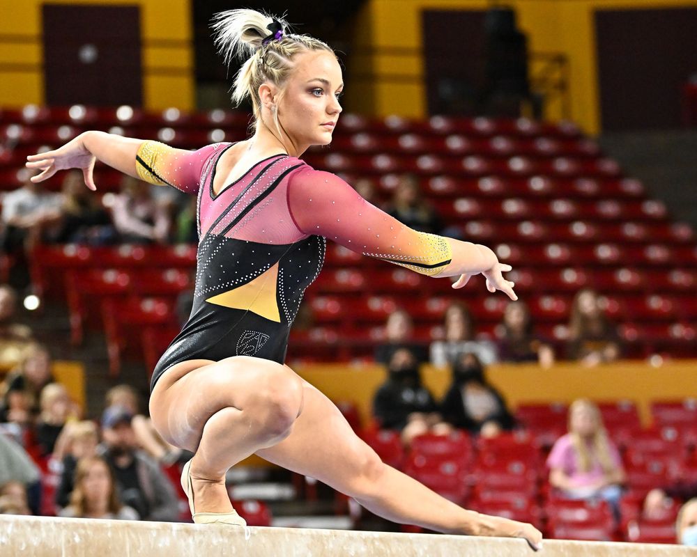 An ASU woman hitting a dramatic pose in Tempe, Arizona