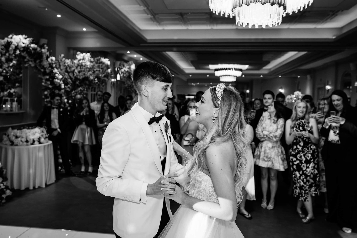 bride and groom look in love at wedding in Kent