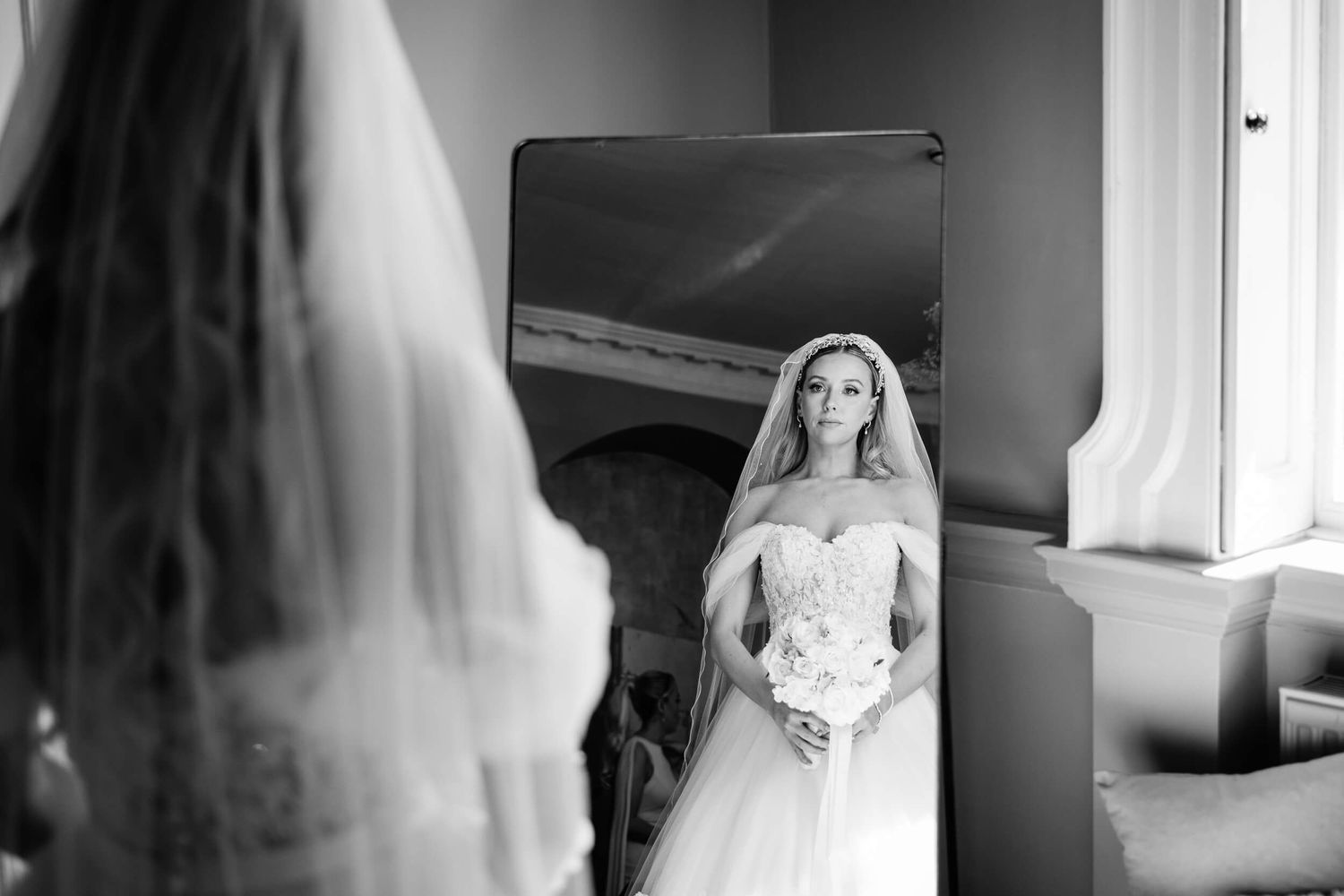 Wedding Photography at The Orangery Maidstone Kent bride looking in mirror