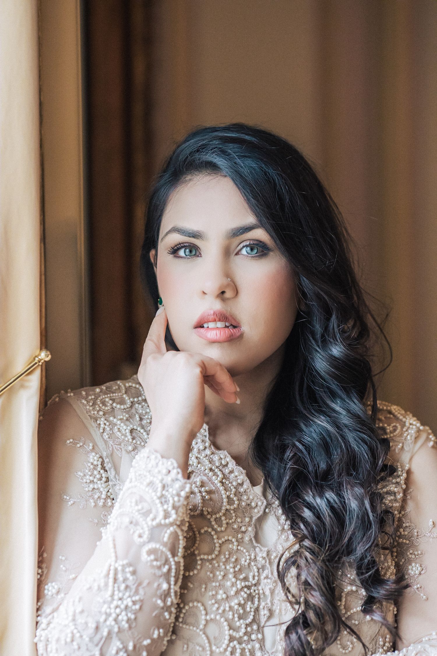 Editorial-style Indian engagement session in Pestana palace, Portugal with royal interiors and elegant styling