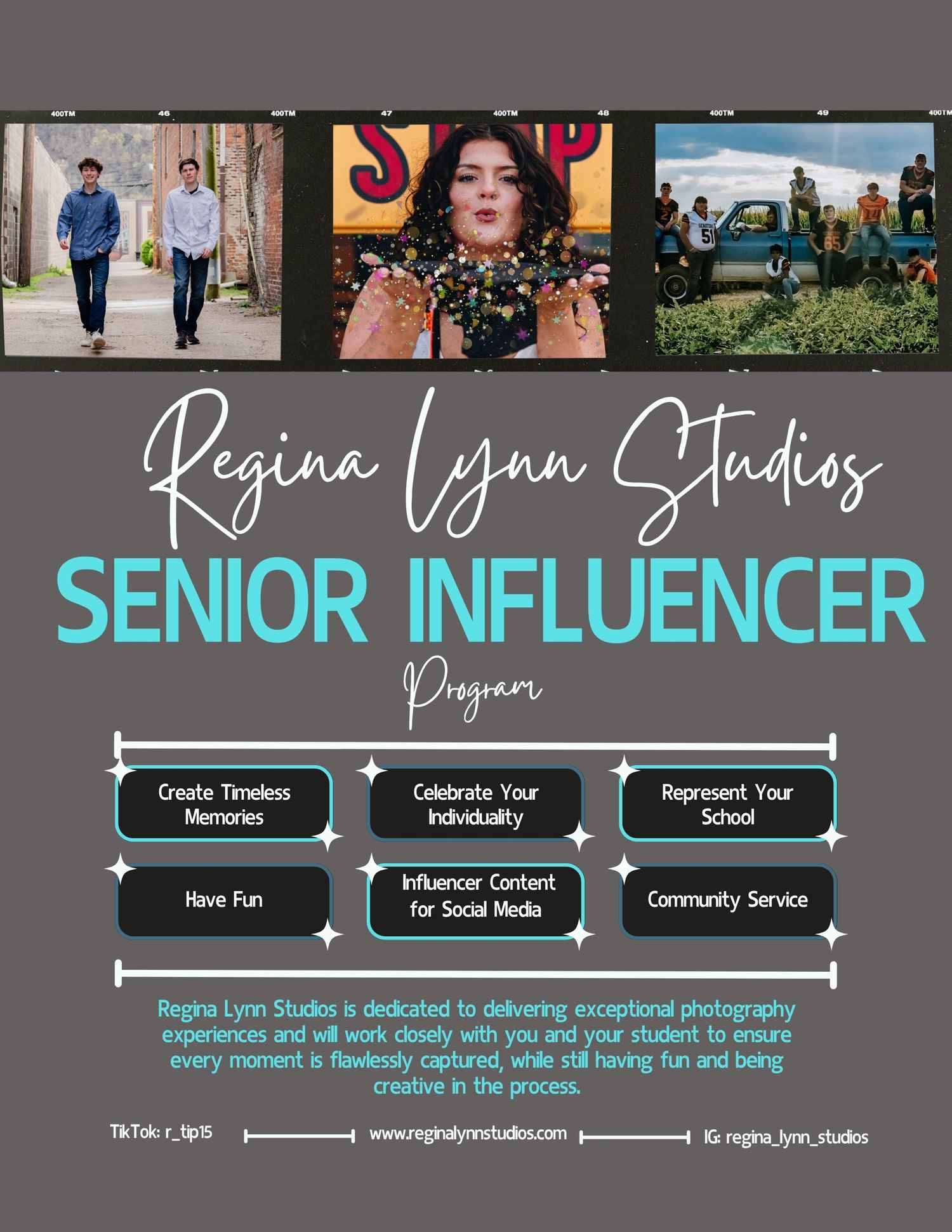 senior influencer program, regina lynn studios