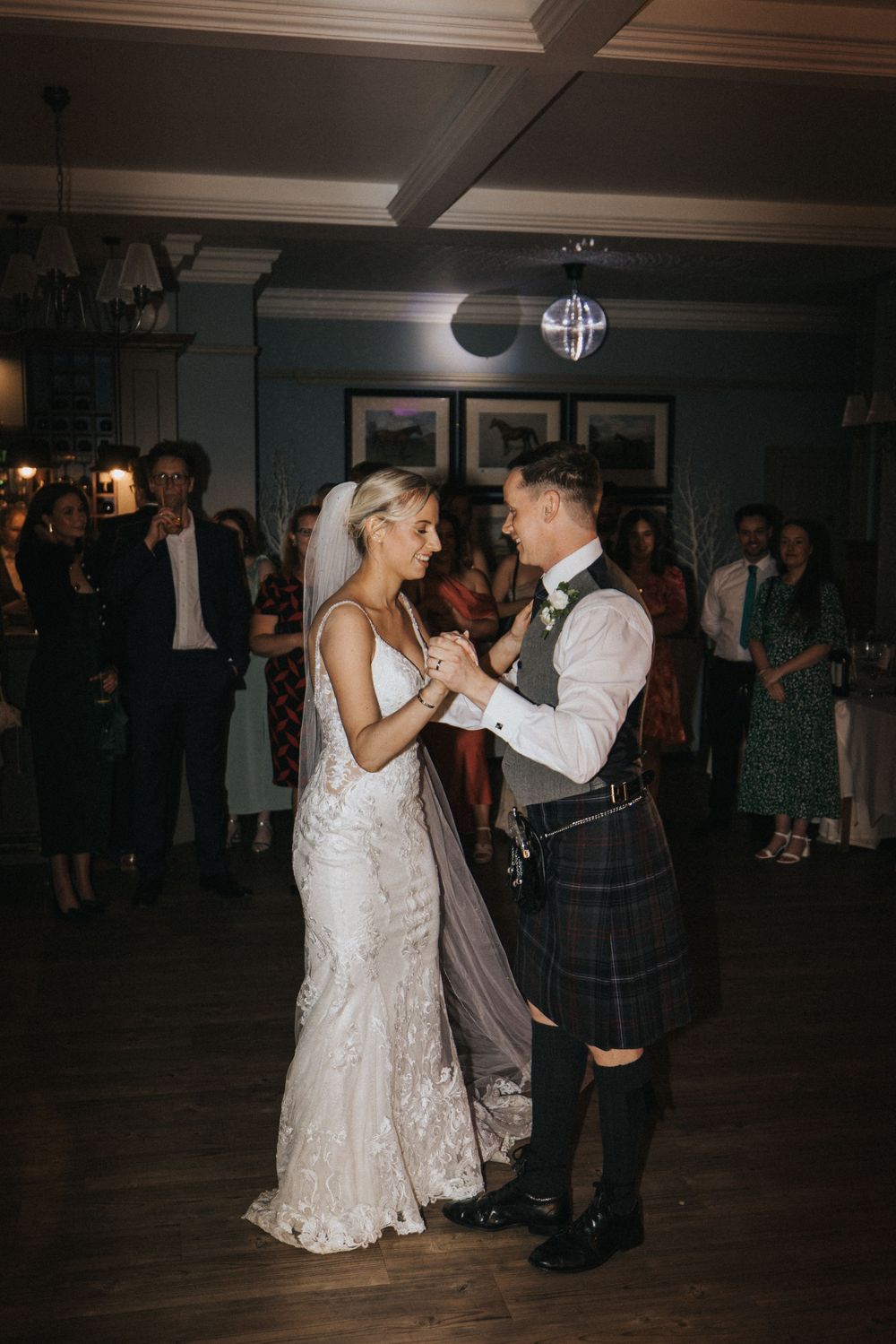 Couple sharing their first dance at a wedding reception at Washingborough Hall - taken by Grimsby photographer.