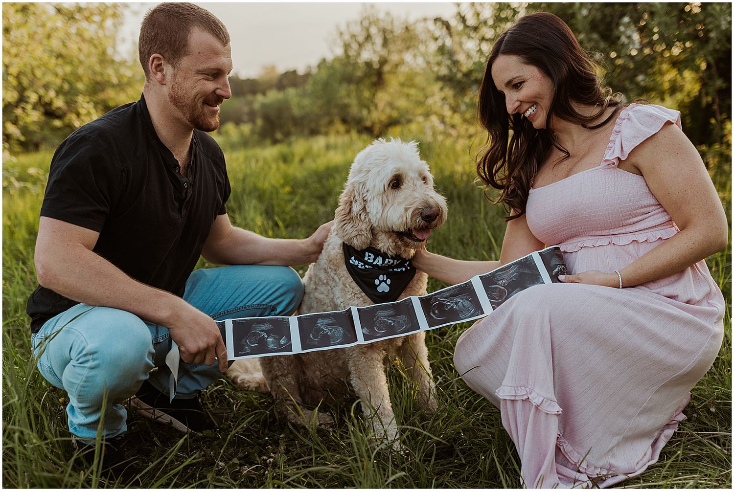 NH couple taking pregnancy announcement photos with their dog