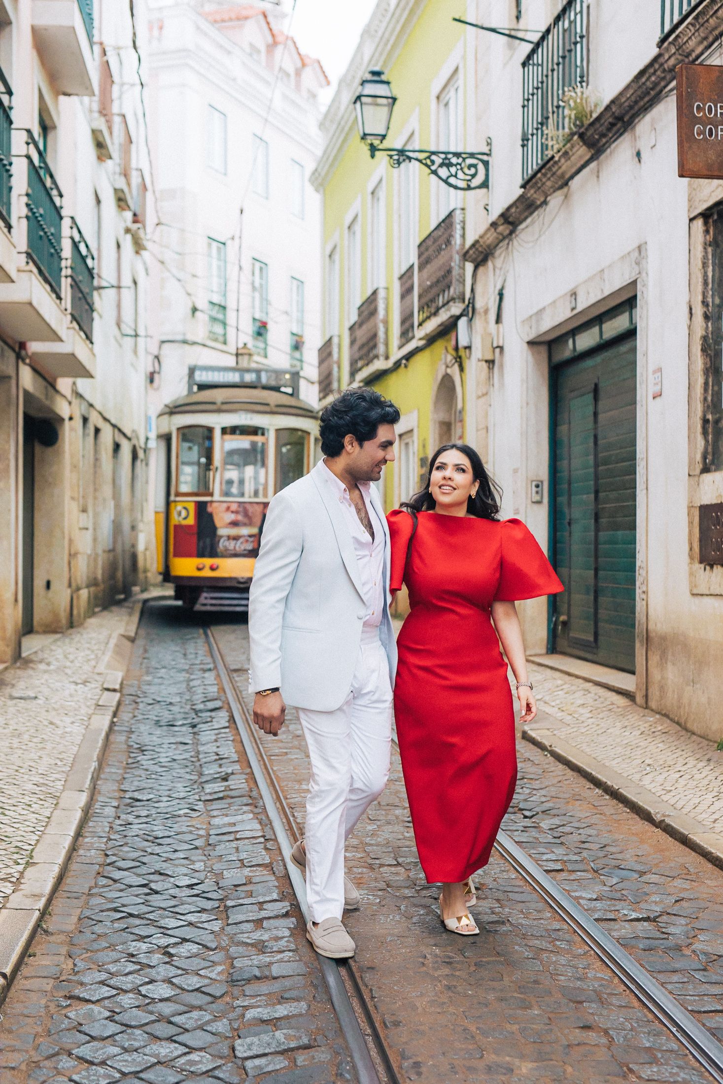 Couple from India celebrating their love in the heart of Lisbon, Portugal.