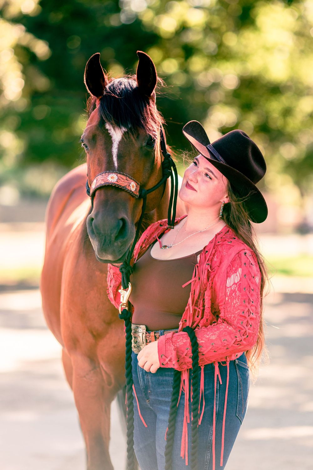 Equestrian portrait series showing tender moments between a horse and rider at sunset.