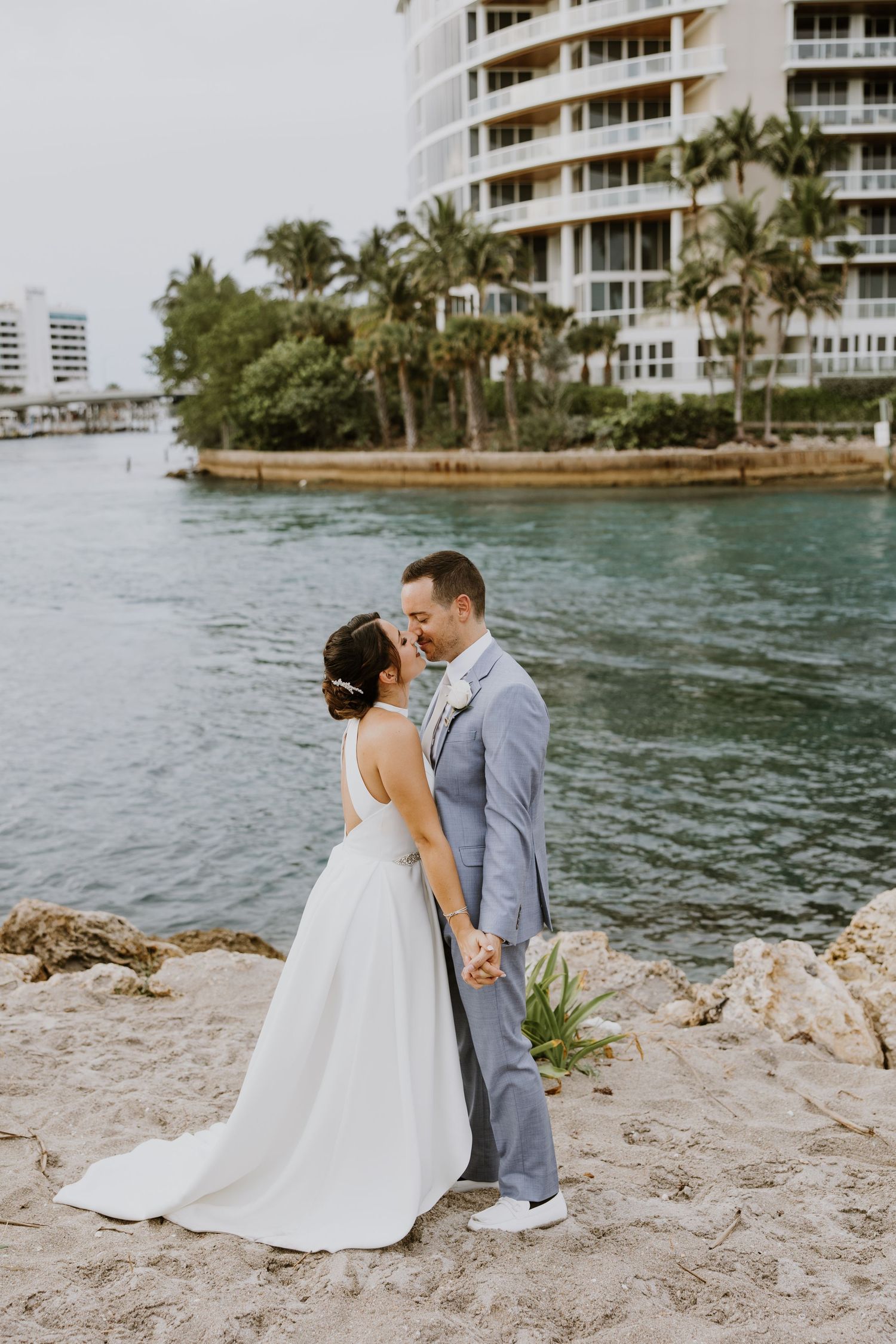 Intimate beach elopement bride and groom portraits at South Inlet Park in Boca Raton, Florida captured by Lindsay McDow Photography