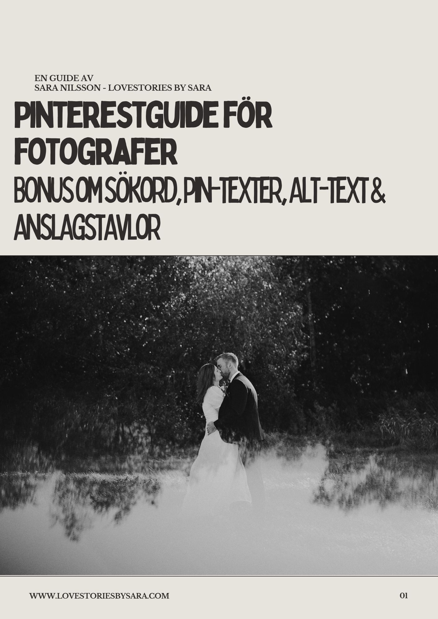 Black and white wedding photo with silhouetted couple embracing in romantic foggy atmosphere below Swedish Pinterest text.