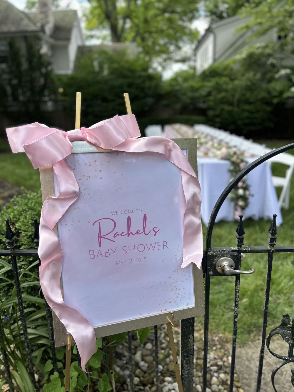 Custom baby shower signage and dessert display planned by Columbus baby shower planner