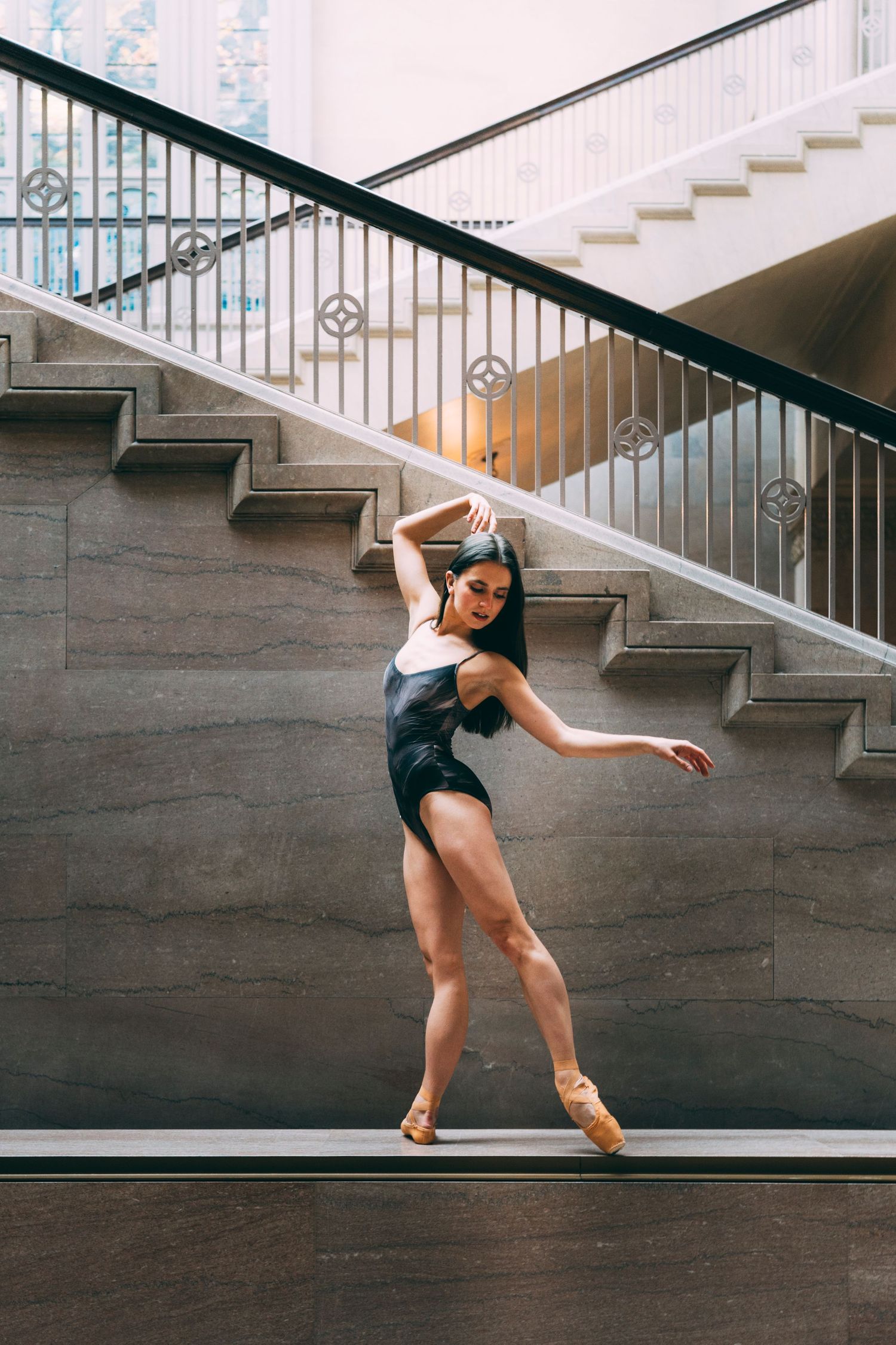 Graceful Chicago Joffrey Ballet Company dancer captured in graceful pose during a ballet photography session at the Art Institute
