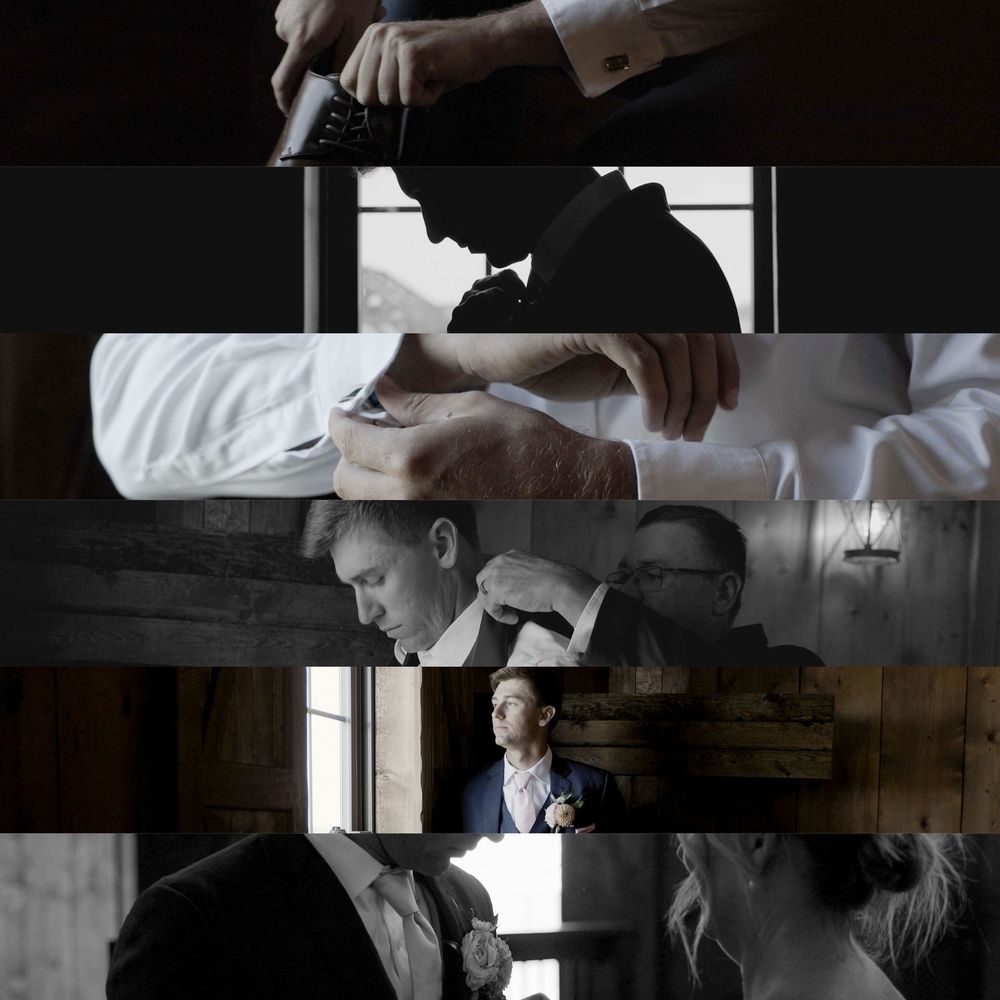 Dramatic black and white wedding photography sequence capturing intimate moments in moody lighting.