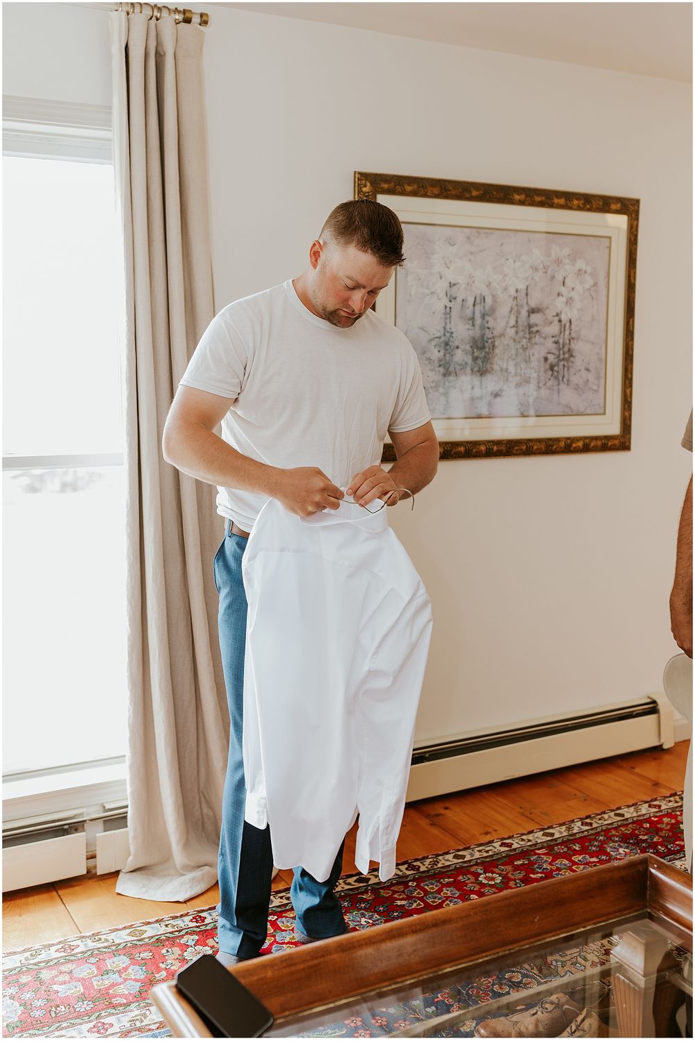 Groom getting ready for his wedding at the Preserve at Chocorua