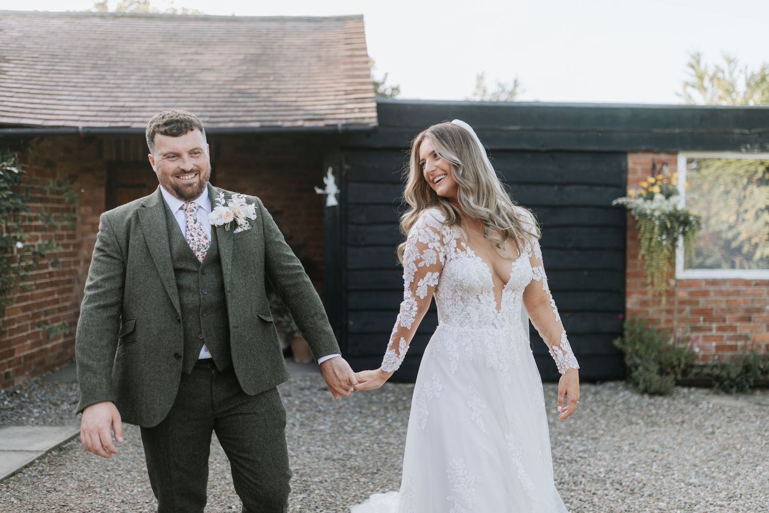 A romantic outdoor wedding photoshoot montage showing wedding couple in formal attire against rustic backgrounds.