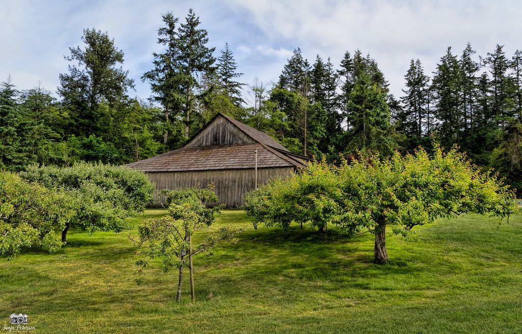 Historic house and Elgin heritage park, trees, flowers, view of the river. Near Crescent beach past white rock in Surrey.