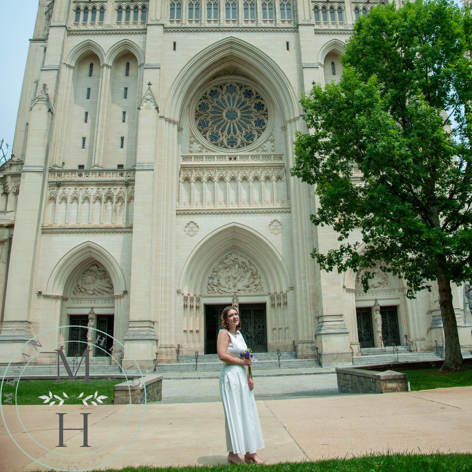 High school senior outside the National Cathedral