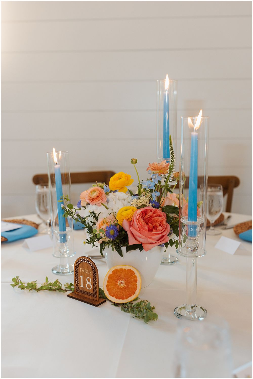 Colorful wedding table decor for NH wedding