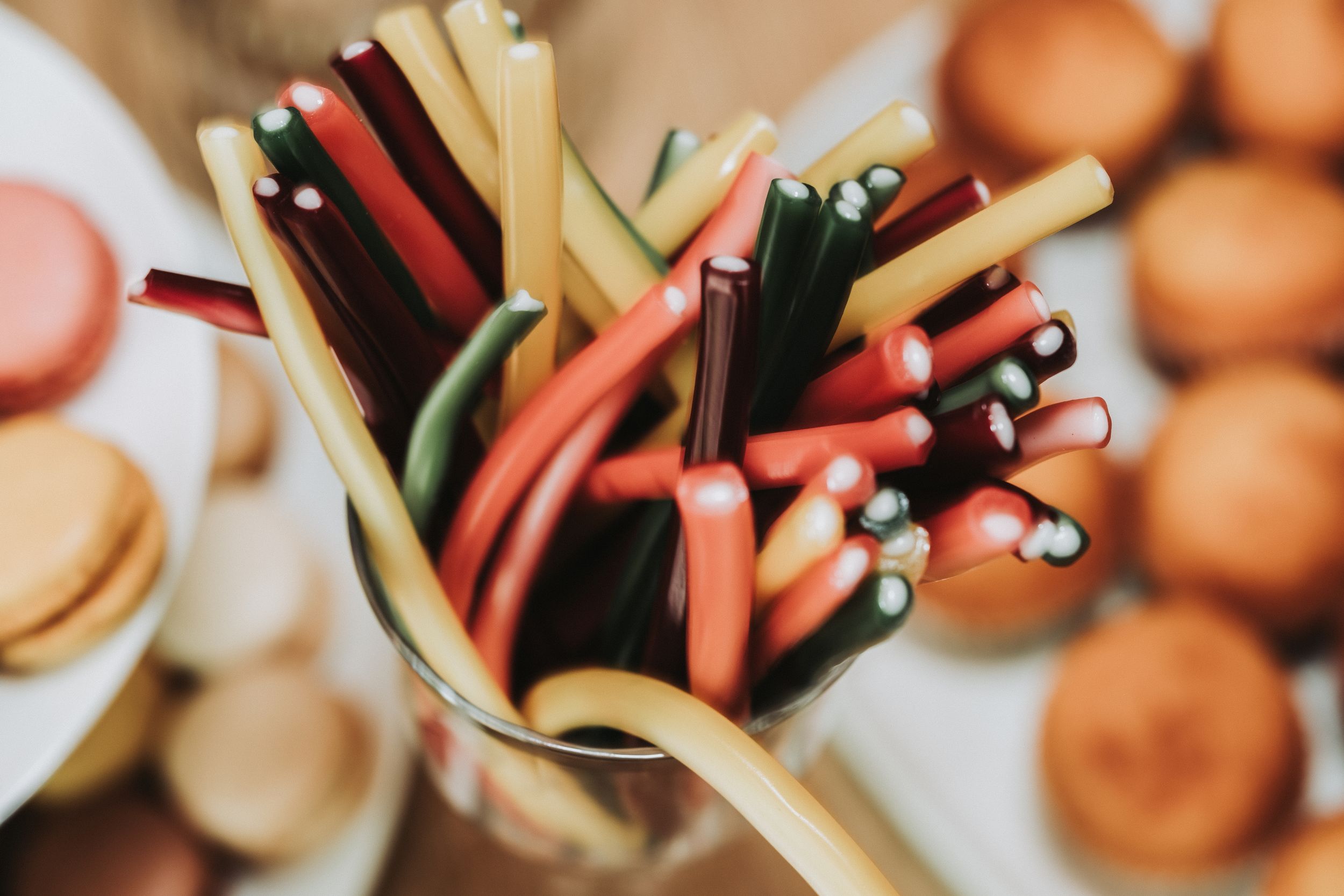 Colorful vegetable crudite display with celery, carrots and other fresh produce.
