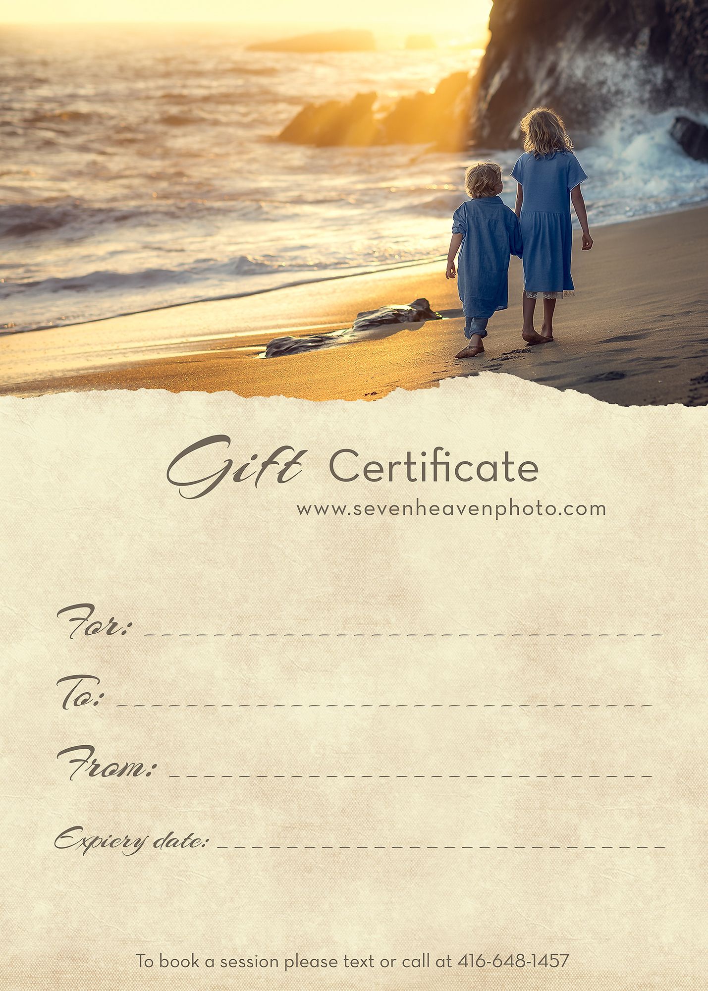 Seventh Heaven photography gift certificate is good fro any package