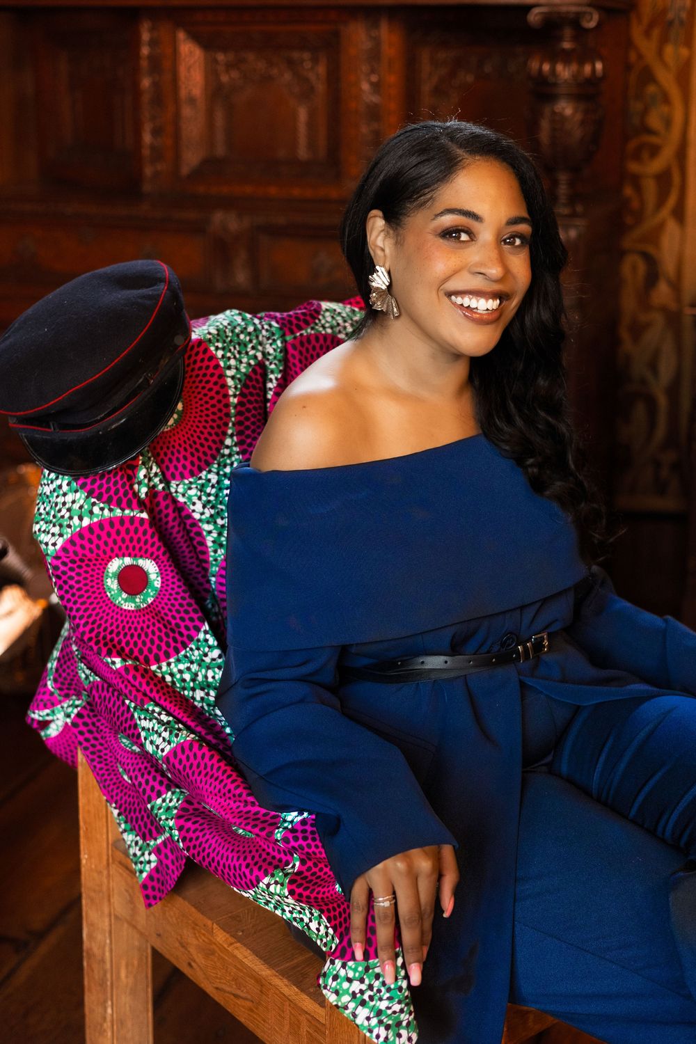 Ellisha Soanes personal branding photoshoot at Tudor room in the Christchurch mansion in Ipswich.bold colours, cultural fusion