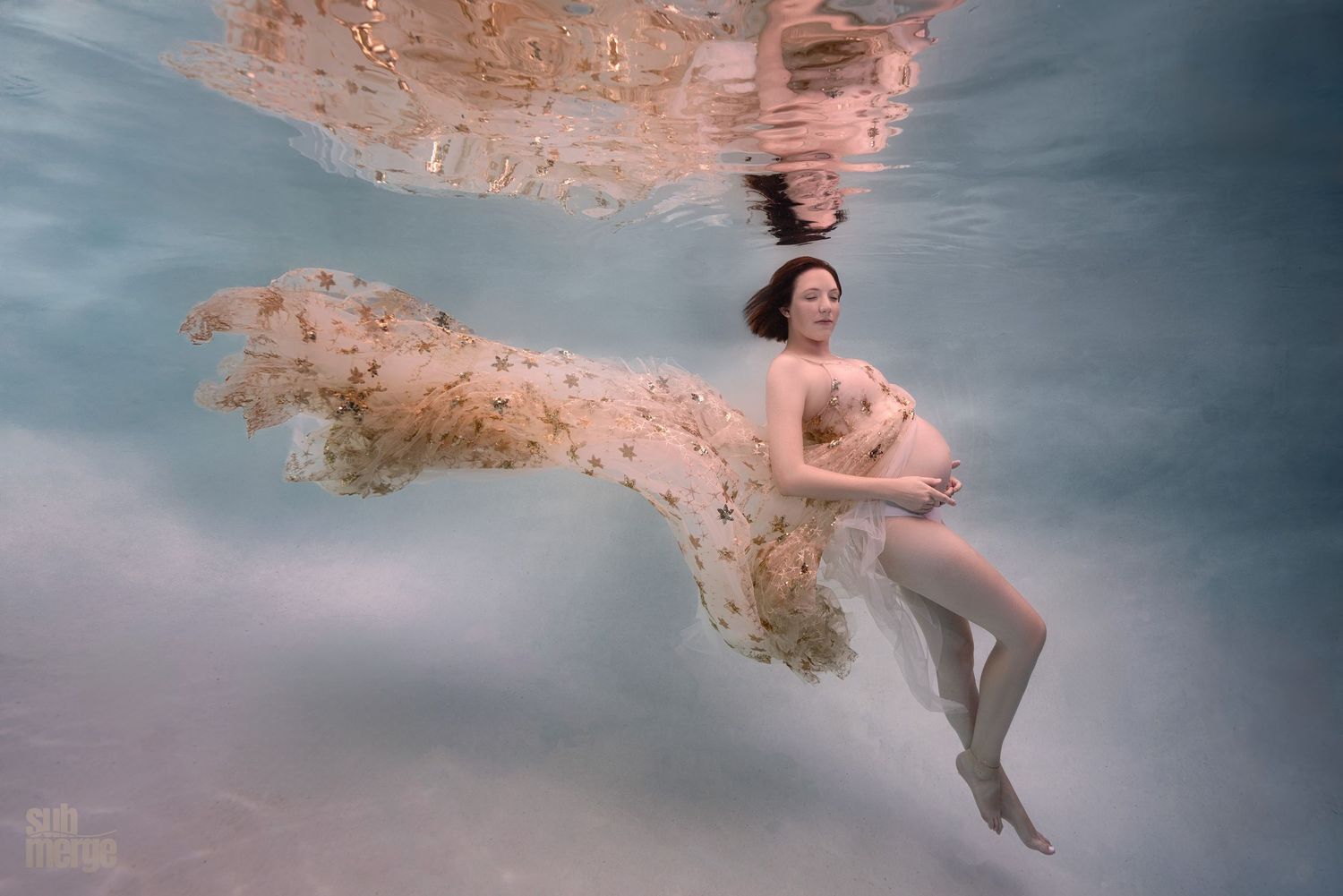 Ethereal dance photography sequence shows flowing movement with pink fabric against a moody blue backdrop.