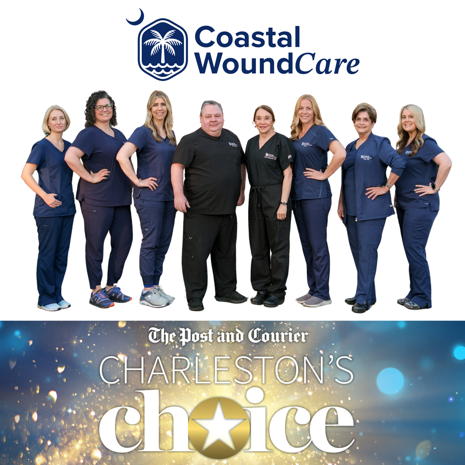 A set of professional healthcare and coastal organization award badges and logos arranged in a horizontal row.