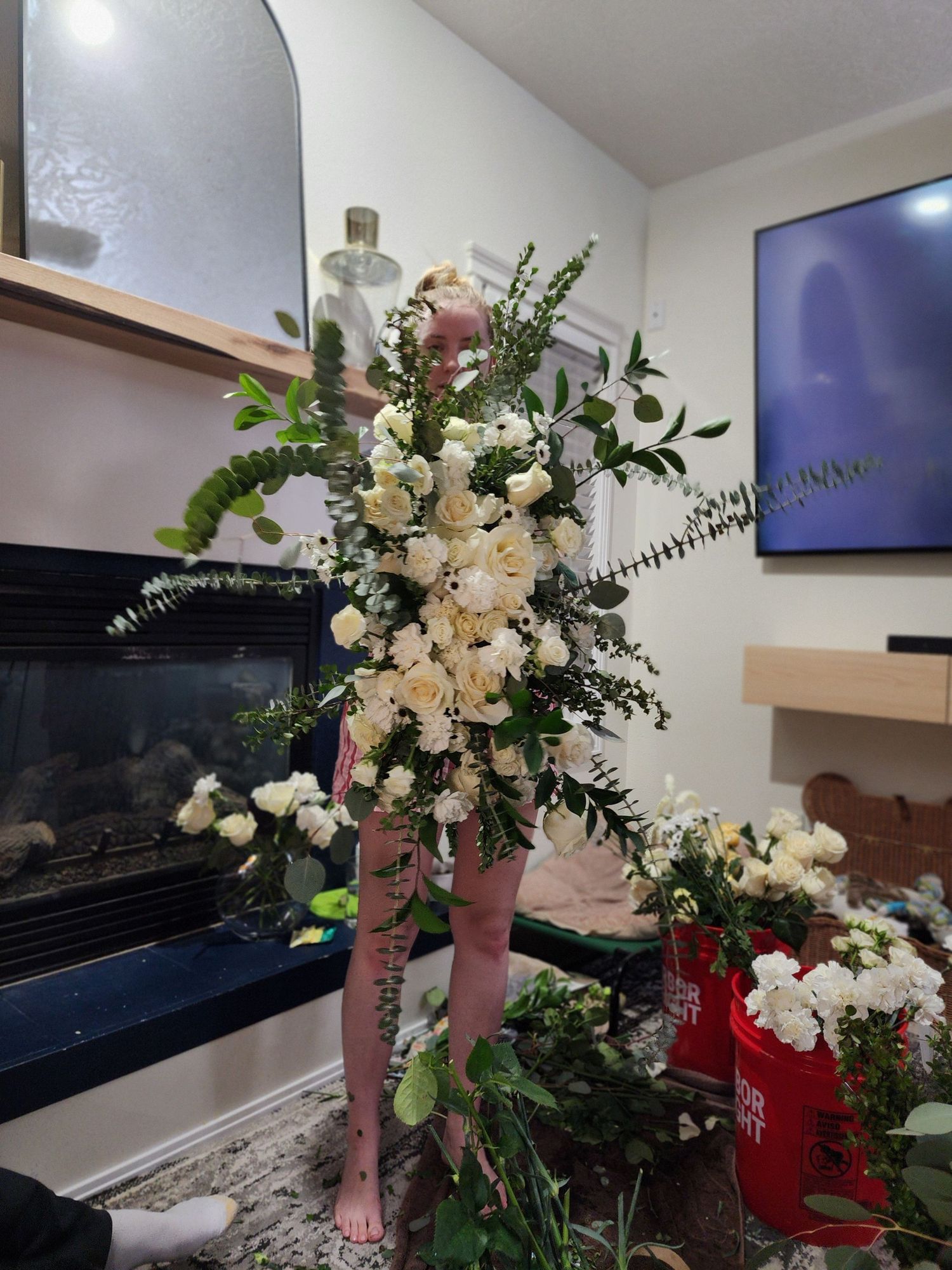 White floral arch arrangement