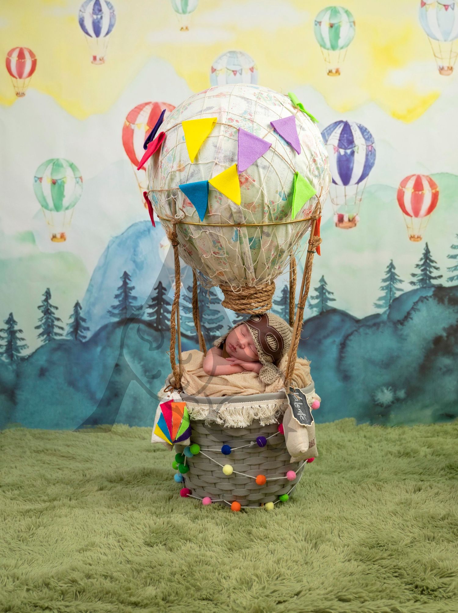 Newborn Posed in Hot Air Balloon