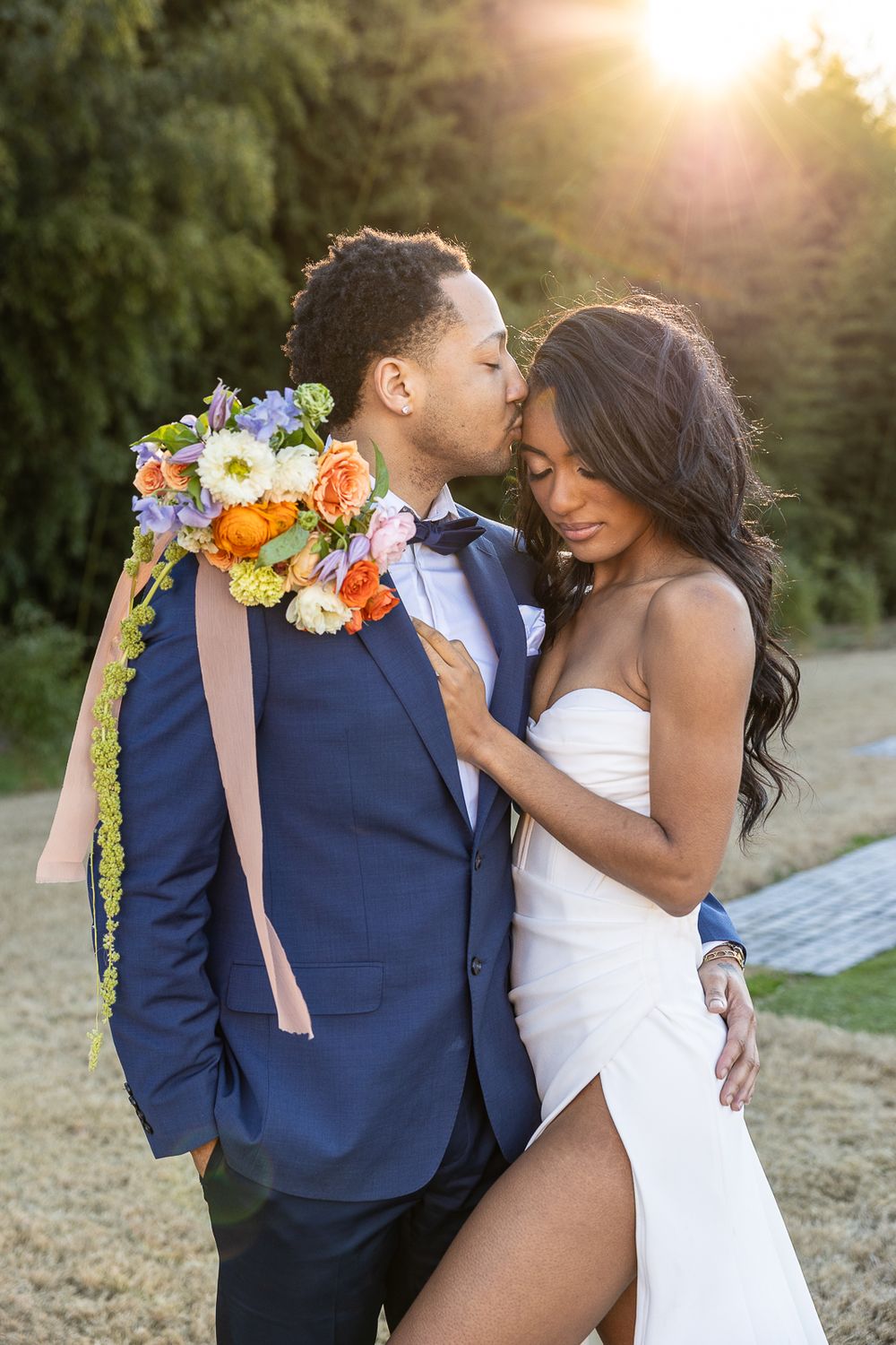 beautiful brides, black bride, black wedding, handsome groom, wedding photographer, golden hour, nc wedding photographer, couple poses
