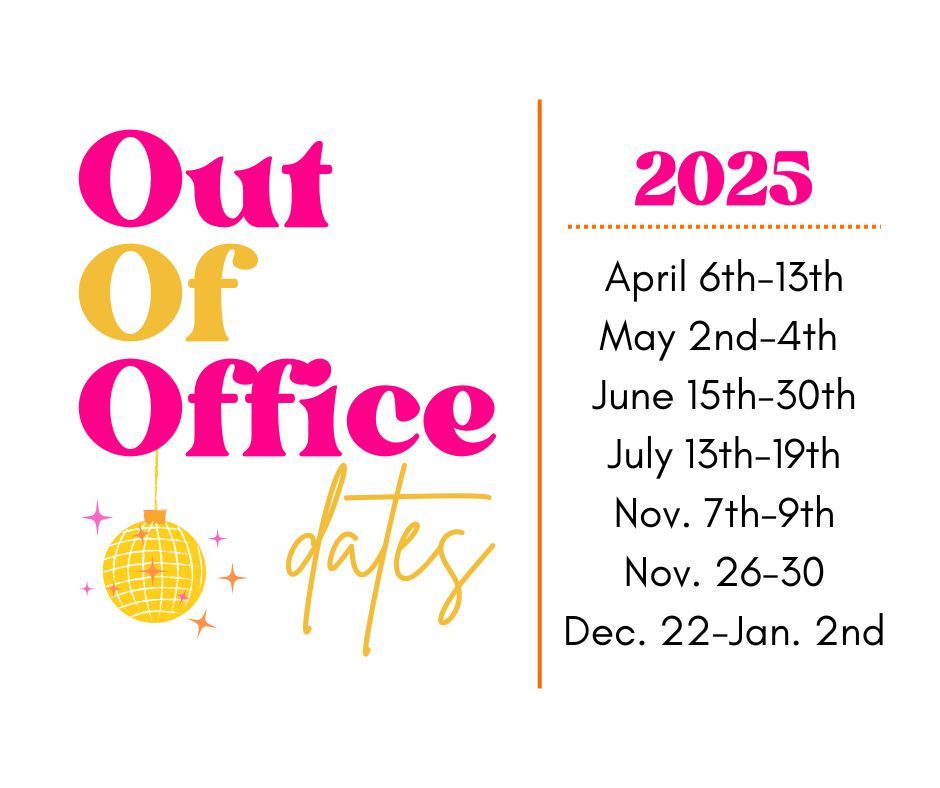 Out of office dates listing with disco ball decoration showing office closure periods for 2023 holidays.