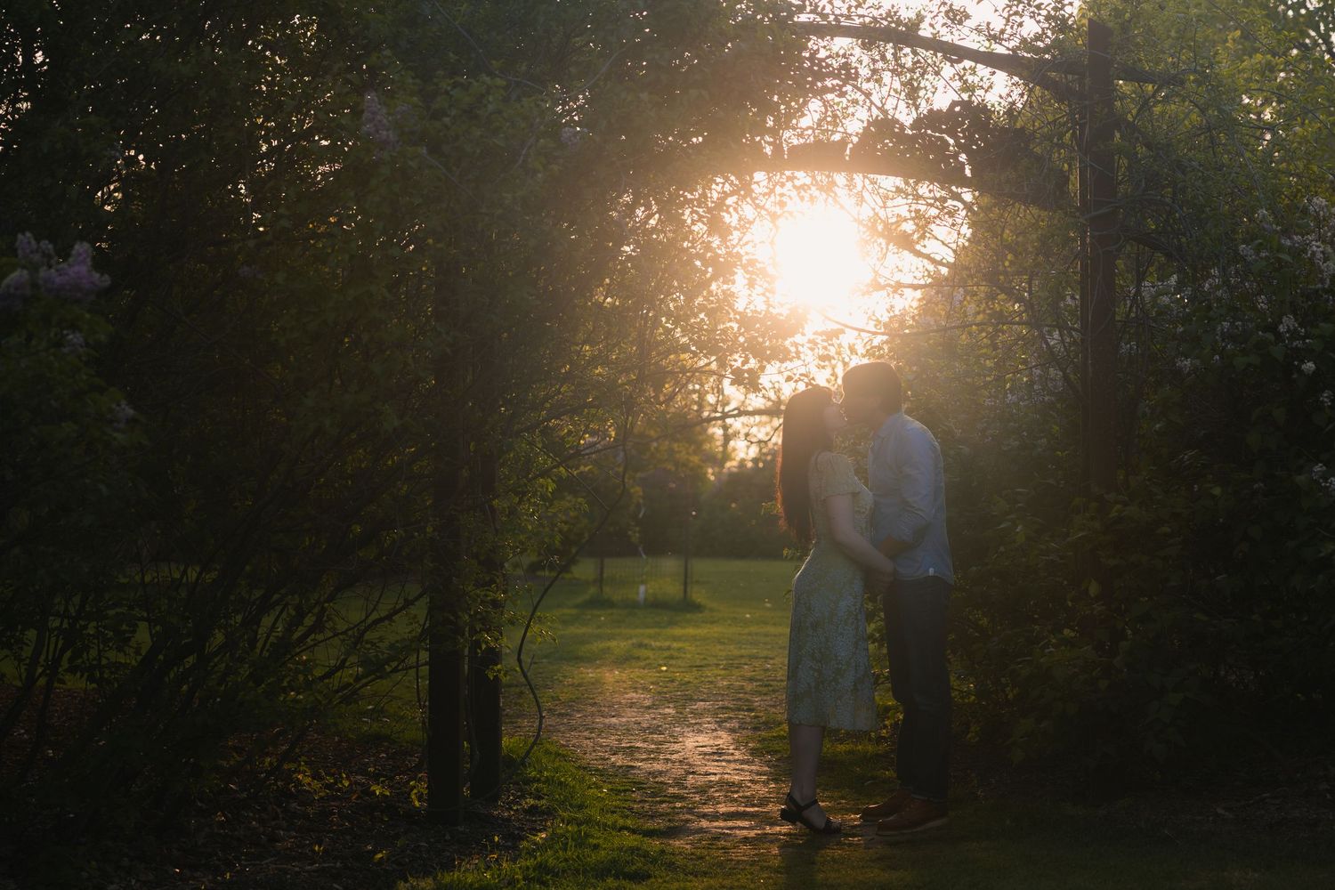 madison wi engagement couple photoshoot professional photographer spring uw arboretum cherry blossom trees lilacs middleton verona deforest