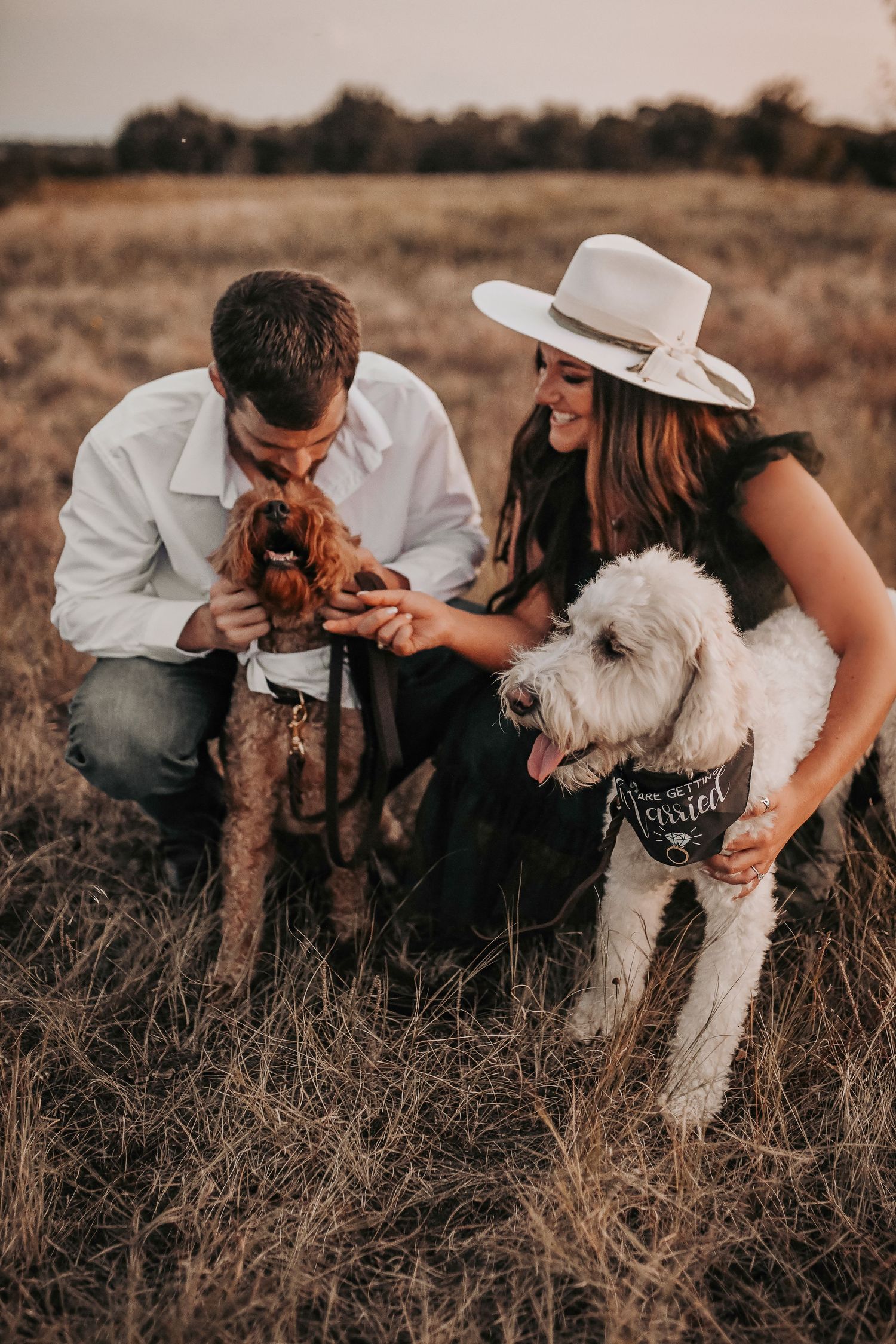 they cuddle their fur babies as they take their save the date photos at murrell park