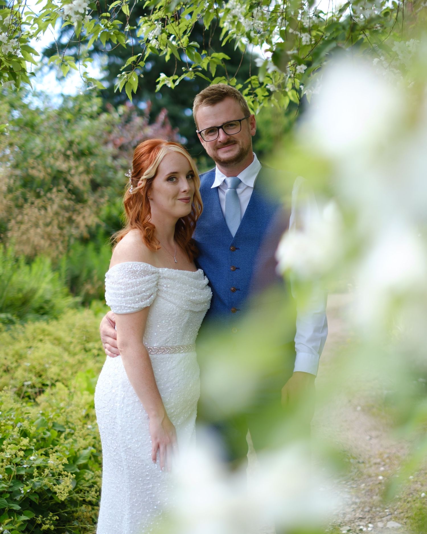 Bride and Groom at the public gardens near Lake Windermere