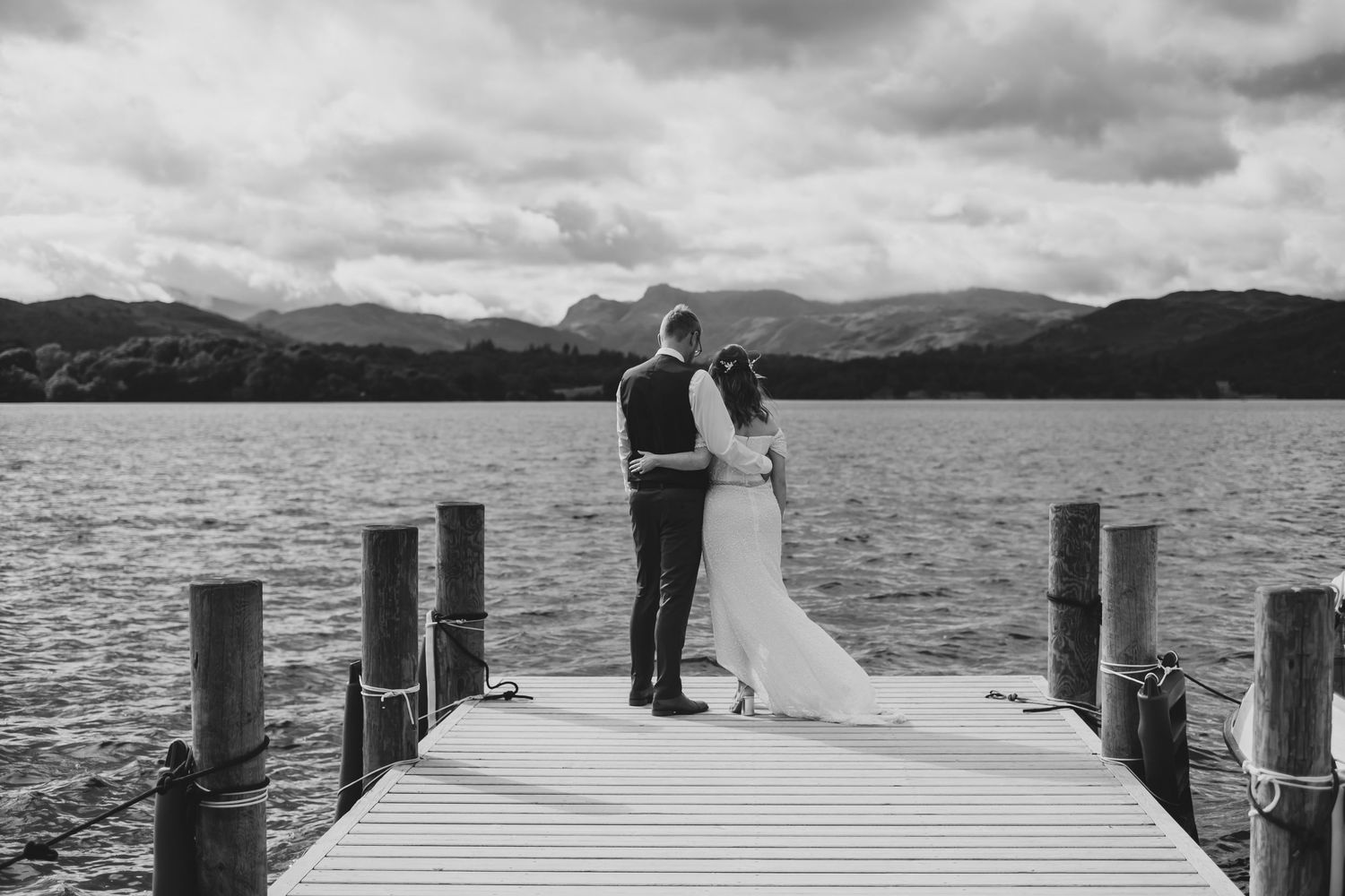 Bride and Groom on the Jetty at Windermere