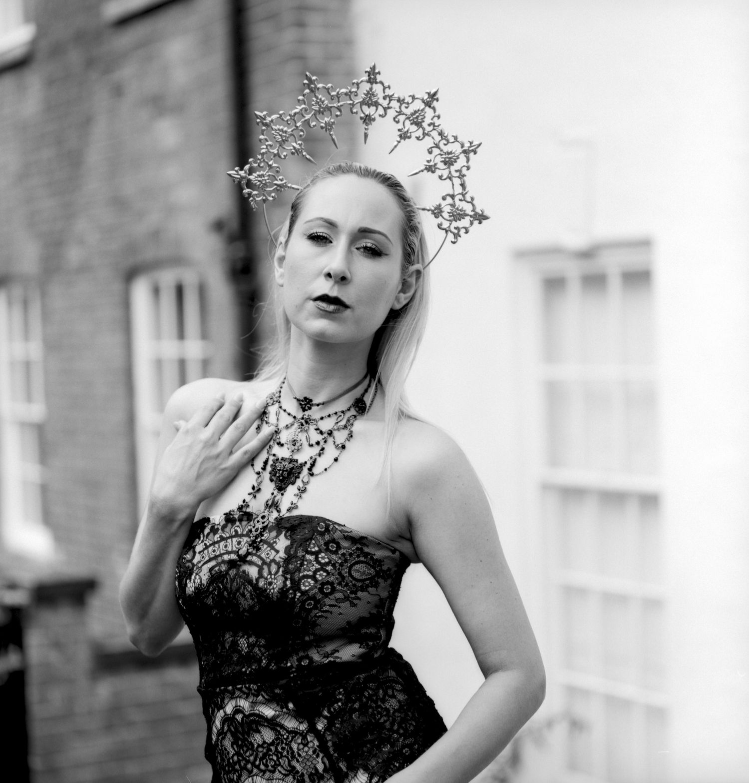 Black and white photograph of UK model Han Rose during Shoot 3 of Project Vampirique #projectvampirique