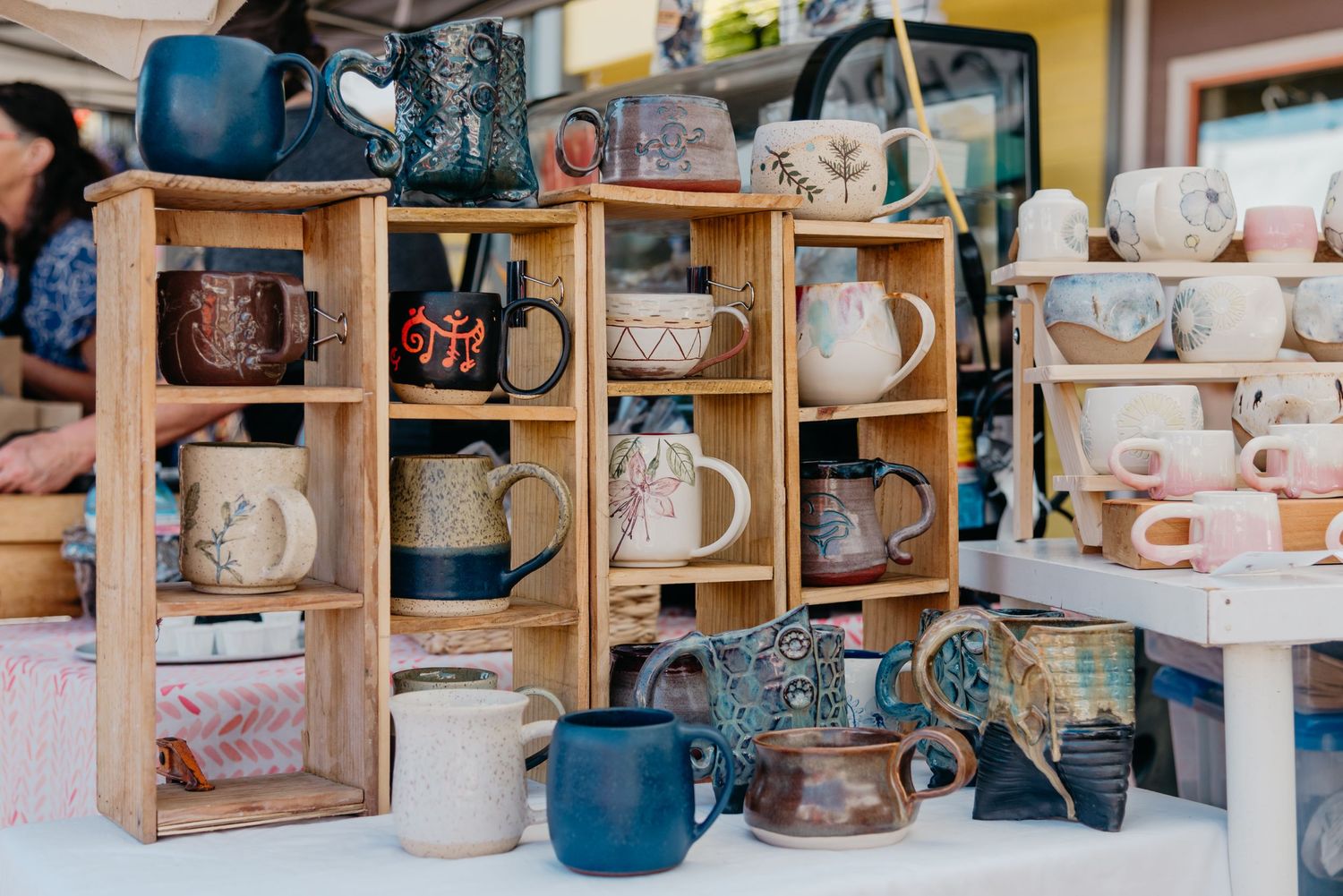 Pottery made on Salt Spring Island displayed at the saturday market