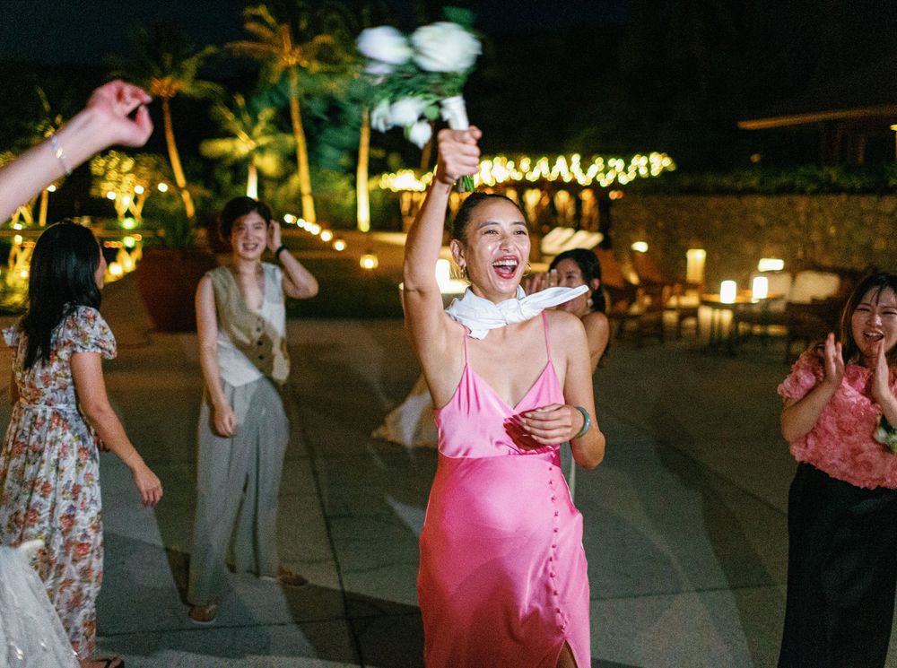 Wedding reception at luxurious Aman resort in Amanpulo, Philippines.
