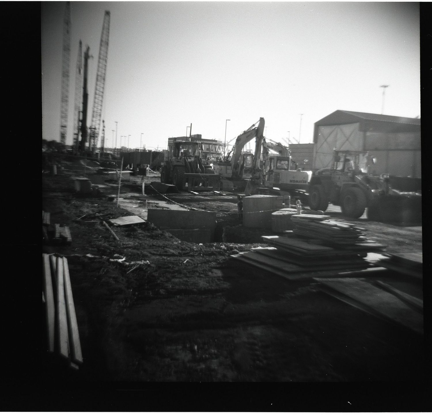 The construction zone below the Alaska Way Viaduct which allowed for the Viaduct to be demolished and the now has the new Waterfront Park