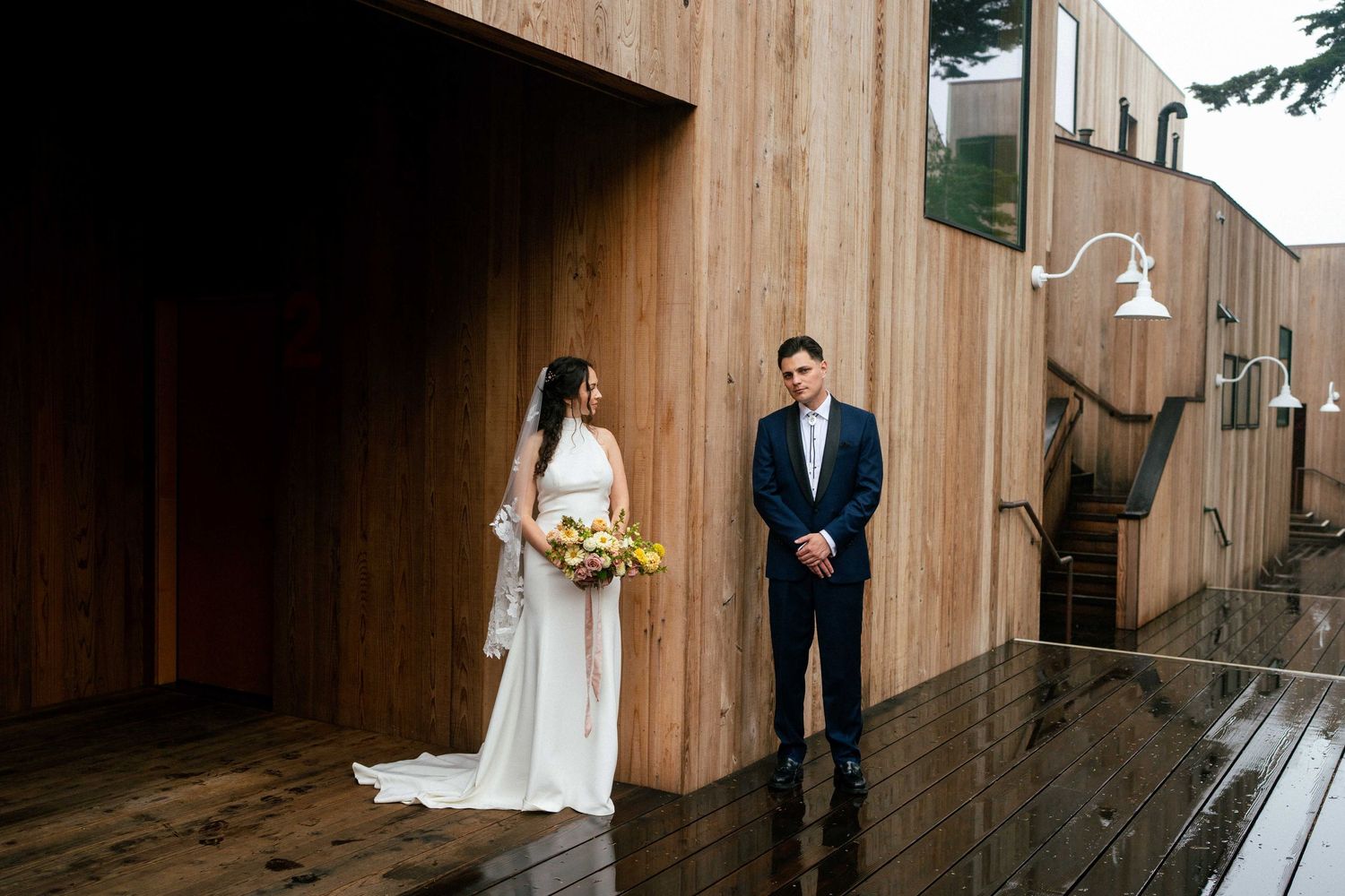 Wedding portraits around the Sea Ranch Lodge.