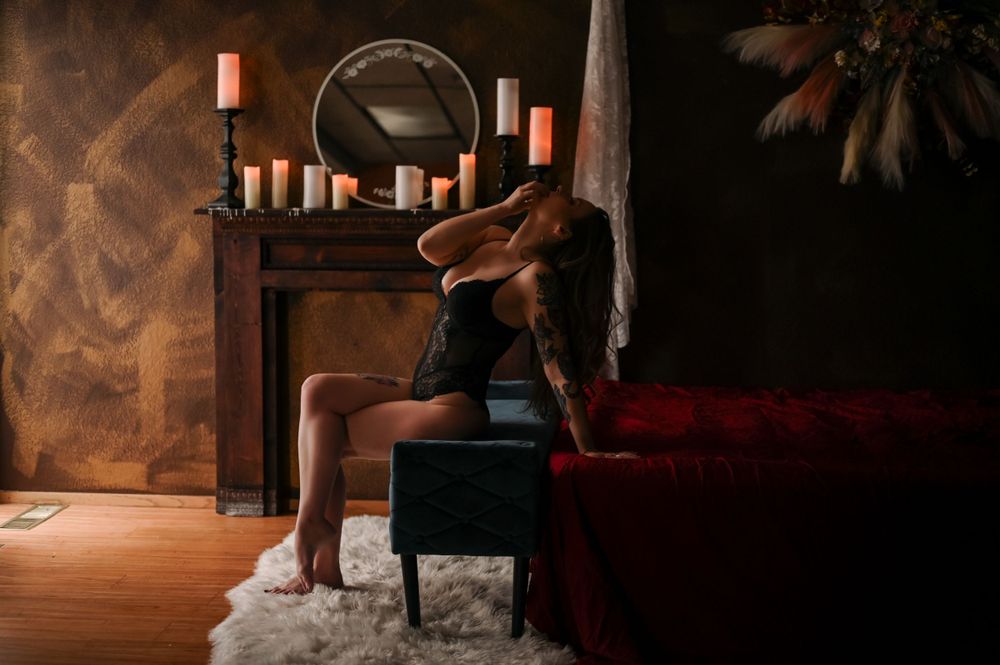 Elegant and sensual boudoir session in Billings, Montana studio with modern decor