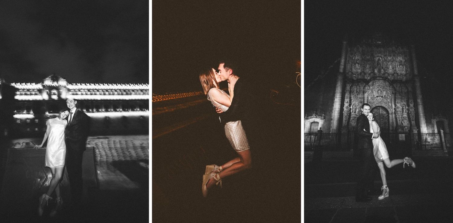 Series of artistic black and white party photos showing dancing and movement.