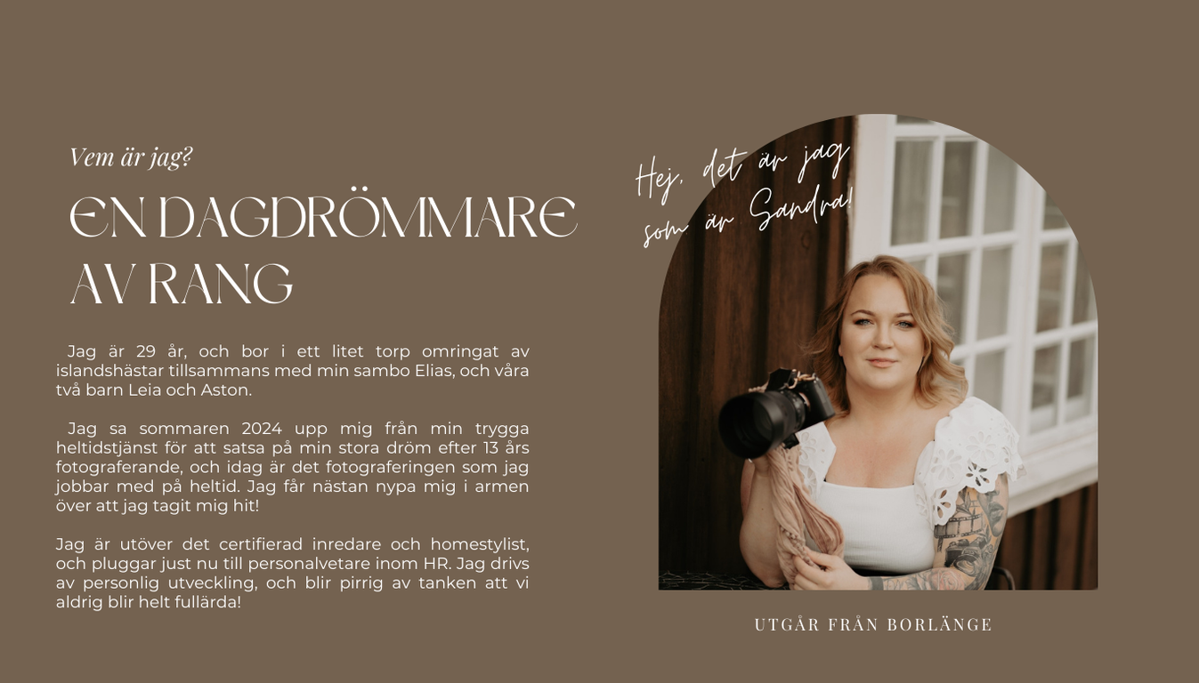 Typography and design layout for a photography brand in earthy brown tones.